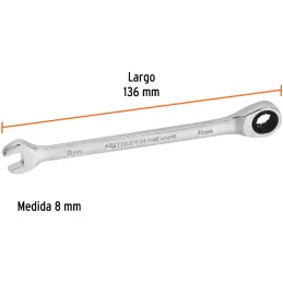 Llaves Boca Mixta Ratchet 8mm ACrVanadio Truper 15742 Truper-Llaves Boca Mixta Ratchet 8mm ACrVanadio Truper 15742 Fabricada en 