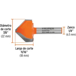 Fresas Corte V 7/8" x18mm Truper 11467 Truper-Fresas Corte V 7/8" x18mm Truper 11467 Cuerpo de acero al cromo y cuchilla de carb
