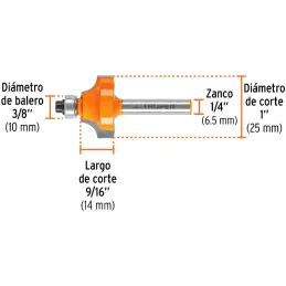 Fresas Redondeadoras 1" x14mm cRodaje, Truper 11472 Truper-Fresas Redondeadoras 1" x14mm cRodaje, Truper 11472 Cuerpo de acero a