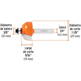 Fresas Bocel Cuarto 1-1/8" x14mm cRodaje, Truper 11485 Truper-Fresas Bocel Cuarto 1-1/8" x14mm cRodaje, Truper 11485 Cuerpo de a