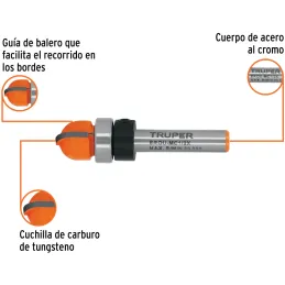 Fresas Media Caña 1/2" x10mm cRodaje Truper 11464 Truper-Fresas Media Caña 1/2" x10mm cRodaje Truper 11464 Cuerpo de acero al cr