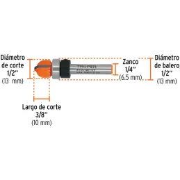 Fresas Media Caña 1/2" x10mm cRodaje Truper 11464 Truper-Fresas Media Caña 1/2" x10mm cRodaje Truper 11464 Cuerpo de acero al cr