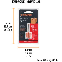Fresas Recta de dos Filos 3/4" x20mm Truper 11459 Truper-Fresas Recta de dos Filos 3/4" x20mm Truper 11459 Cuerpo de acero al cr
