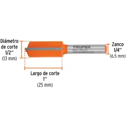 Fresas Recta de dos Filos 1/2" x25mm Truper 11456 Truper-Fresas Recta de dos Filos 1/2" x25mm Truper 11456 Cuerpo de acero al cr