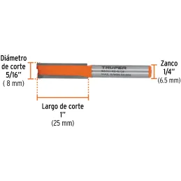 Fresas Recta de dos Filos 5/16" x25mm Truper 11454 Truper-Fresas Recta de dos Filos 5/16" x25mm Truper 11454 Cuerpo de acero al 