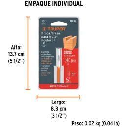 Fresas Recta de dos Filos 1/4" x25mm Truper 11453 Truper-Fresas Recta de dos Filos 1/4" x25mm Truper 11453 Cuerpo de acero al cr