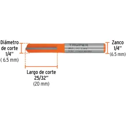 Fresas Recta de dos Filos 1/4" x20mm Truper 11452 Truper-Fresas Recta de dos Filos 1/4" x20mm Truper 11452 Cuerpo de acero al cr