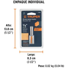 Fresas Recta de dos Filos 1/4" x20mm Truper 11452 Truper-Fresas Recta de dos Filos 1/4" x20mm Truper 11452 Cuerpo de acero al cr