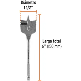 Broca Mecha Plana 1-1/2" x15cm Z1/4 Truper 11393 Truper-Broca Mecha Plana 1-1/2" x15cm Z1/4 Truper 11393 Punta triscada 2X mayor