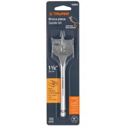 Broca Mecha Plana 1-1/2" x15cm Z1/4 Truper 11393 Truper-Broca Mecha Plana 1-1/2" x15cm Z1/4 Truper 11393 Punta triscada 2X mayor