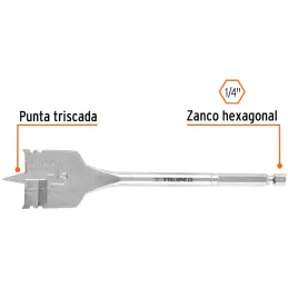 Broca Mecha Plana 1-1/4" x15cm Z1/4 Truper 11390 Truper-Broca Mecha Plana 1-1/4" x15cm Z1/4 Truper 11390 Punta triscada 2X mayor