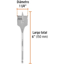 Broca Mecha Plana 1-1/4" x15cm Z1/4 Truper 11390 Truper-Broca Mecha Plana 1-1/4" x15cm Z1/4 Truper 11390 Punta triscada 2X mayor