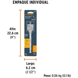 Broca Mecha Plana 1-1/4" x15cm Z1/4 Truper 11390 Truper-Broca Mecha Plana 1-1/4" x15cm Z1/4 Truper 11390 Punta triscada 2X mayor