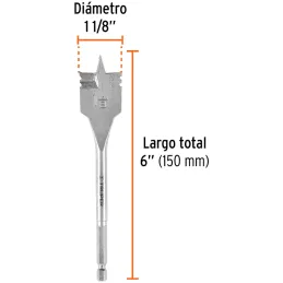 Broca Mecha Plana 1-1/8" x15cm Z1/4 Truper 11387 Truper-Broca Mecha Plana 1-1/8" x15cm Z1/4 Truper 11387 Punta triscada 2X mayor