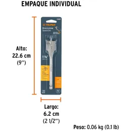 Broca Mecha Plana 1-1/8" x15cm Z1/4 Truper 11387 Truper-Broca Mecha Plana 1-1/8" x15cm Z1/4 Truper 11387 Punta triscada 2X mayor