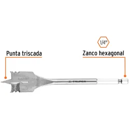 Broca Mecha Plana 1" x15cm Z1/4 Truper 11384 Truper-Broca Mecha Plana 1" x15cm Z1/4 Truper 11384 Punta triscada 2X mayor velocid