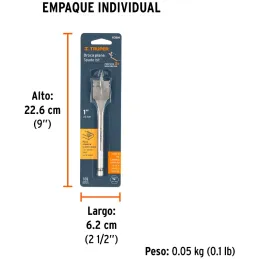 Broca Mecha Plana 1" x15cm Z1/4 Truper 11384 Truper-Broca Mecha Plana 1" x15cm Z1/4 Truper 11384 Punta triscada 2X mayor velocid