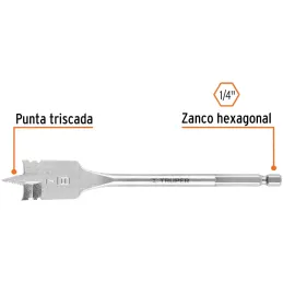 Broca Mecha Plana 7/8" x15cm Z1/4 Truper 11381 Truper-Broca Mecha Plana 7/8" x15cm Z1/4 Truper 11381 Punta triscada 2X mayor vel