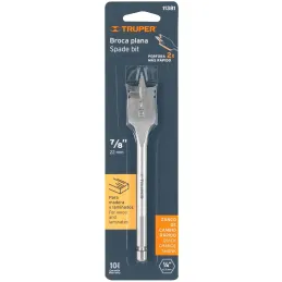 Broca Mecha Plana 7/8" x15cm Z1/4 Truper 11381 Truper-Broca Mecha Plana 7/8" x15cm Z1/4 Truper 11381 Punta triscada 2X mayor vel