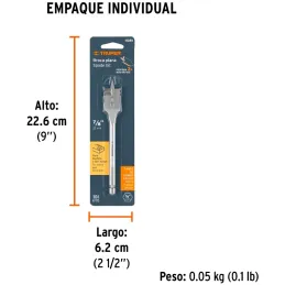 Broca Mecha Plana 7/8" x15cm Z1/4 Truper 11381 Truper-Broca Mecha Plana 7/8" x15cm Z1/4 Truper 11381 Punta triscada 2X mayor vel