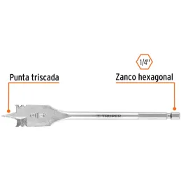 Broca Mecha Plana 3/4" x15cm Z1/4 Truper 11378 Truper-Broca Mecha Plana 3/4" x15cm Z1/4 Truper 11378 Punta triscada 2X mayor vel