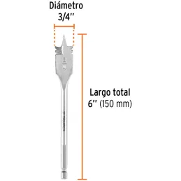 Broca Mecha Plana 3/4" x15cm Z1/4 Truper 11378 Truper-Broca Mecha Plana 3/4" x15cm Z1/4 Truper 11378 Punta triscada 2X mayor vel