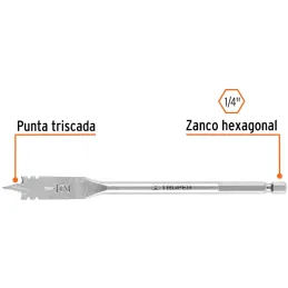 Broca Mecha Plana 1/2" x15cm Z1/4 Truper 11372 Truper-Broca Mecha Plana 1/2" x15cm Z1/4 Truper 11372 Punta triscada 2X mayor vel