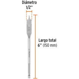 Broca Mecha Plana 1/2" x15cm Z1/4 Truper 11372 Truper-Broca Mecha Plana 1/2" x15cm Z1/4 Truper 11372 Punta triscada 2X mayor vel