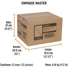 Broca Mecha Plana 1/2" x15cm Z1/4 Truper 11372 Truper-Broca Mecha Plana 1/2" x15cm Z1/4 Truper 11372 Punta triscada 2X mayor vel