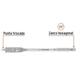 Broca Mecha Plana 7/16" x15cm Z1/4 Truper 11369 Truper-Broca Mecha Plana 7/16" x15cm Z1/4 Truper 11369 Punta triscada 2X mayor v