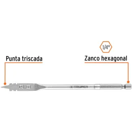 Broca Mecha Plana 3/8" x15cm Z1/4 Truper 11366 Truper-Broca Mecha Plana 3/8" x15cm Z1/4 Truper 11366 Punta triscada 2X mayor vel