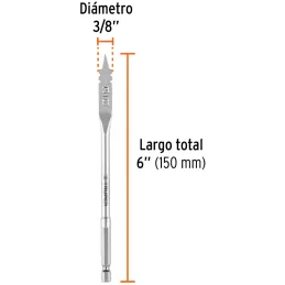 Broca Mecha Plana 3/8" x15cm Z1/4 Truper 11366 Truper-Broca Mecha Plana 3/8" x15cm Z1/4 Truper 11366 Punta triscada 2X mayor vel