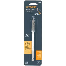 Broca Mecha Plana 3/8" x15cm Z1/4 Truper 11366 Truper-Broca Mecha Plana 3/8" x15cm Z1/4 Truper 11366 Punta triscada 2X mayor vel