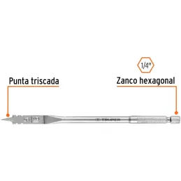 Broca Mecha Plana 5/16" x15cm Z1/4 Truper 11363 Truper-Broca Mecha Plana 5/16" x15cm Z1/4 Truper 11363 Punta triscada 2X mayor v