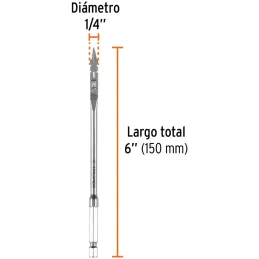 Broca Mecha Plana 1/4" x15cm Z1/4 Truper 11360 Truper-Broca Mecha Plana 1/4" x15cm Z1/4 Truper 11360 Punta triscada 2X mayor vel
