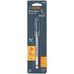 Broca Mecha Plana 1/4" x15cm Z1/4 Truper 11360 Truper-Broca Mecha Plana 1/4" x15cm Z1/4 Truper 11360 Punta triscada 2X mayor vel