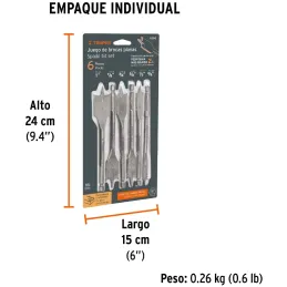 Juego de Brocas Mechas Planas 6 Piezas para Madera Truper 11395 Truper-Juego de Brocas Mechas Planas 6 Piezas para Madera Truper