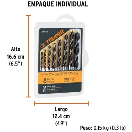 Juego de Brocas para Madera 8 Piezas Truper 11338 Truper-Juego de Brocas para Madera 8 Piezas Truper 11338 Punta centradora para