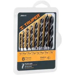 Juego de Brocas para Madera 8 Piezas Truper 11338 Truper-Juego de Brocas para Madera 8 Piezas Truper 11338 Punta centradora para