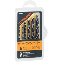 Juego de Brocas para Madera 6 Piezas Truper 11337 Truper-Juego de Brocas para Madera 6 Piezas Truper 11337 Punta centradora para
