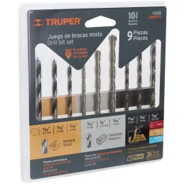 Juego de Brocas para metal 9 Piezas de Alta Velocidad Turbo Steel y Madera, JBMX-9 11339 Truper Truper-Juego de Brocas para meta