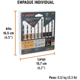 Juego de Brocas para metal 9 Piezas de Alta Velocidad Turbo Steel y Madera, JBMX-9 11339 Truper Truper-Juego de Brocas para meta