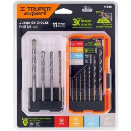 Juego de Brocas para metal 11 Piezas de Alta Velocidad Turbo Steel y Concreto, JBAC-11 11335 Truper Truper-Juego de Brocas para 