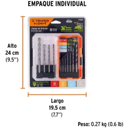 Juego de Brocas para metal 11 Piezas de Alta Velocidad Turbo Steel y Concreto, JBAC-11 11335 Truper Truper-Juego de Brocas para 