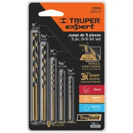 Juego de Brocas para metal 5 Piezas de Alta Velocidad Turbo Steel, JBAV-5 11394 Truper Truper-Juego de Brocas para metal 5 Pieza