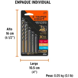 Juego de Brocas para metal 5 Piezas de Alta Velocidad Turbo Steel, JBAV-5 11394 Truper Truper-Juego de Brocas para metal 5 Pieza