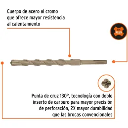Brocas SDS Plus 5/8" x8" Concreto Truper 11284 Truper-Brocas SDS Plus 5/8" x8" Concreto Truper 11284 Para perforaciones en concr