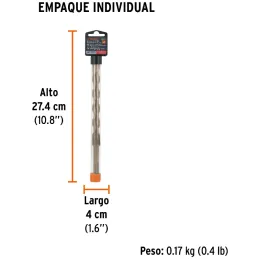 Brocas SDS Plus 5/8" x8" Concreto Truper 11284 Truper-Brocas SDS Plus 5/8" x8" Concreto Truper 11284 Para perforaciones en concr