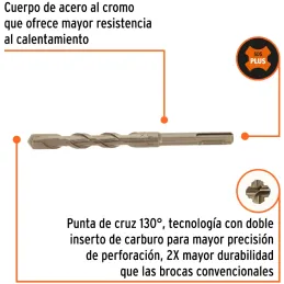 Brocas SDS Plus 9/16" x6" Concreto Truper 11273 Truper-Brocas SDS Plus 9/16" x6" Concreto Truper 11273 Para perforaciones en con