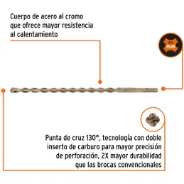 Brocas SDS Plus 1/2" x12" Concreto Truper 11281 Truper-Brocas SDS Plus 1/2" x12" Concreto Truper 11281 Para perforaciones en con